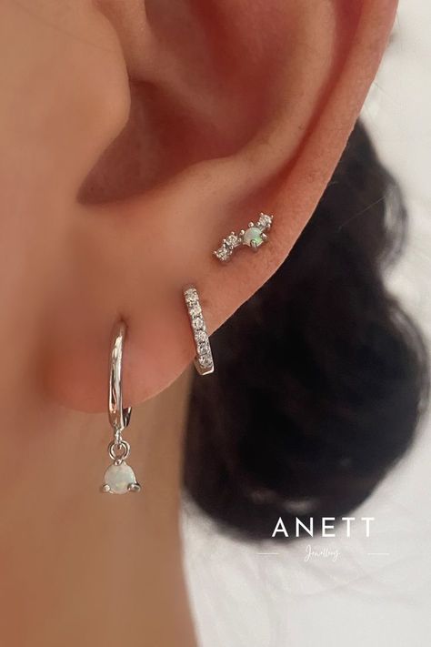 Dainty Opal Dangle Earring Set SILVER Dark Silver Jewelry, Silver Jewlery, Cool Ear Piercings, Pretty Ear Piercings, Cute Ear Piercings, Silver Jewelry Earrings, Jewelry Lookbook, Fashion Jewelry Earrings, Dream Jewelry