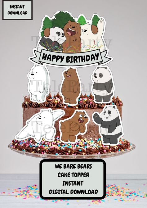 We Bare Bears Printable, We Bare Bears Cake, Incredible Hulk Cake, Printable Cake Topper, Unicorn Cupcakes Toppers, Bear Cupcakes, Bear Cake Topper, Bear Bears, Bear Birthday Party