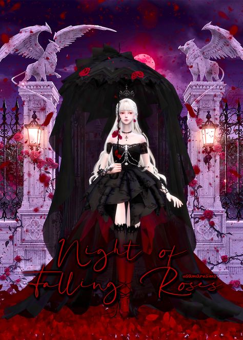 ❀ Night of Falling Roses ❀ | usamarusims 兔丸欸嘿 on Patreon Sims 4 Cc Vampire Dress, Gothic Cc Sims 4, Sims 4 Ghost Cc, Falling Roses, Victorian Gothic Dress, Sims 4 Cc Goth, Different Body Sizes, Vampire House, Vampire Wedding