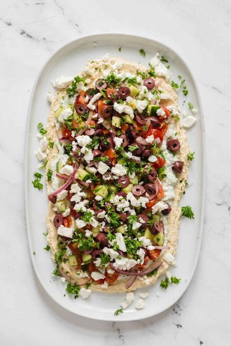 Greek Layered Hummus Dip with Feta Greek Layered Hummus Dip, Greek Dip Appetizer, Humus Dip, Greek Dips, Layered Hummus Dip, Greek Hummus Dip, Layered Hummus, Layered Dip, Greek Dip