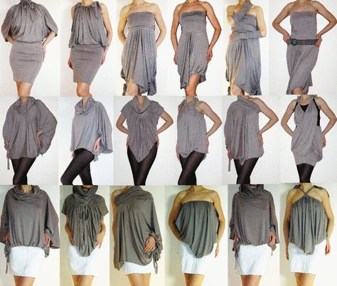 Convertible Wrap Infinity Multi - way dress  (more than 12 ways to wear) Vestido Convertible, Convertible Clothing, Multi Way Dress, Grey Bridesmaid Dresses, Jersey Skirt, Convertible Dress, Infinity Dress, Diy Dress, Skirt Pattern