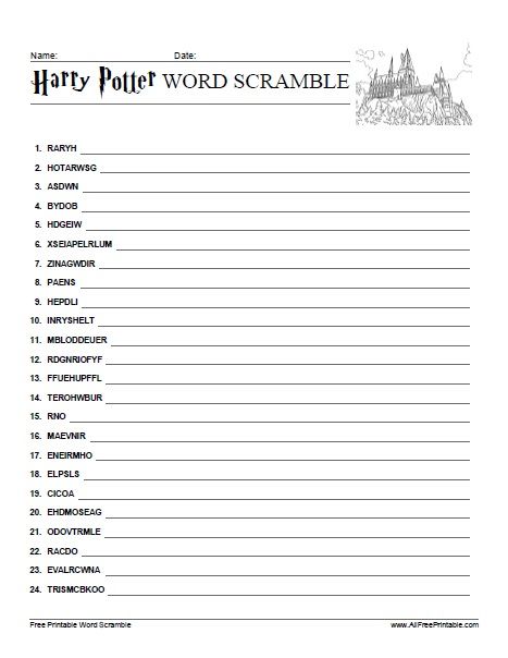 Free Printable Harry Potter Word Scramble. Free printable Harry Potter Word Scramble from the Movie and books of Harry Potter. Great activity to share at your birthday party, Harry Potter themed party or just to have fun at home with the kids berfore of after movie night. Try to unscramble 24 Harry Potter related words. Find Harry Potter places, objects Harry Potter Activity Sheets, Harry Potter Activities For Kids, Birthday Party Harry Potter, Hp Potions, Harry Potter Word Search, Harry Potter Events, Free Printable Harry Potter, Dinosaurs Kindergarten, Party Harry Potter