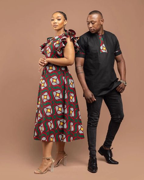 Couple Photoshoot Outfits, Ankara Styles For Ladies, Korean Fashion Women Dresses, Couples African Outfits, Beautiful Ankara Styles, Shweshwe Dresses, African Outfits, 2piece Outfits, African Shirts For Men