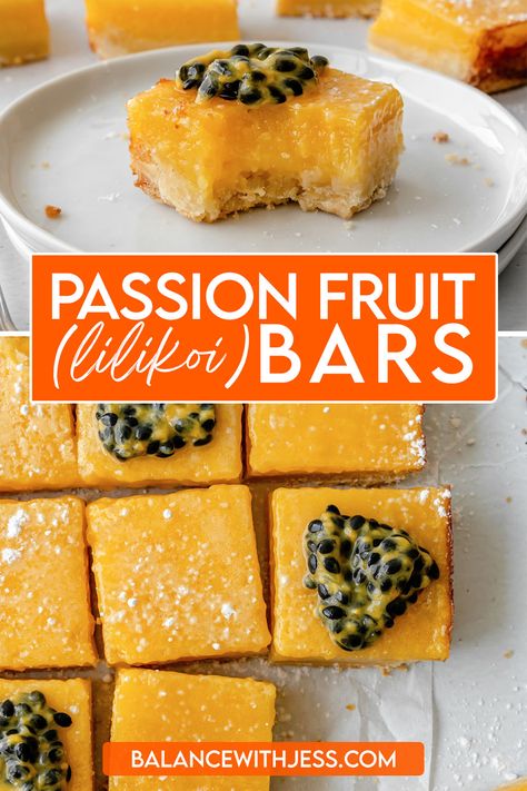 Passion Fruit Bars, Fruit Curd, Classic Lemon Bars, Shortbread Cookie Crust, Passion Fruit Curd, Passionfruit Recipes, Curd Filling, Fruit Bars, Passion Fruit Juice