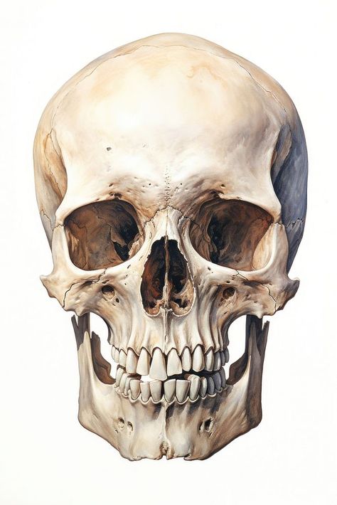 White background anthropology history anatomy. AI generated Image by rawpixel. | premium image by rawpixel.com / Fluke Female Skull Reference, Human Skull Art, Skull Reference Anatomy, Skull Anatomy Drawing, Skulls Photography, Skull Front View, Human Skull Reference, Human Skull Anatomy, Skull Portrait