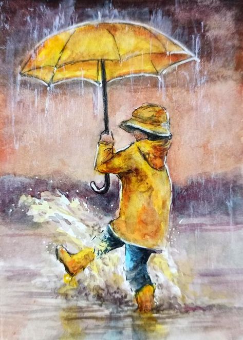 Easy Diy Canvas Painting, Funny Rain, Romantic Pics, Easy Canvas Painting Ideas, Child Painting, Canvas Painting Ideas For Beginners, Umbrella Painting, Painting Ideas For Beginners, Rain Painting