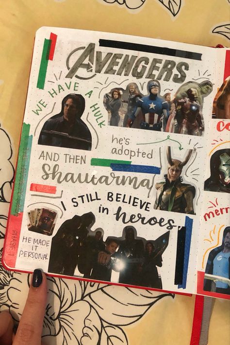 the avengers (2012) page in my mcu journal Avengers Journal Ideas, Marvel Sketchbook Ideas, Avengers Signatures, Marvel Journal Page, Marvel Journal Ideas, Marvel Journaling, Avengers Journal, Marvel Scrapbook, Note Taking Inspiration