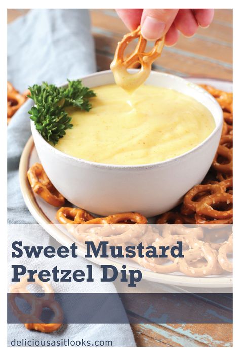 Sweet Mustard Pretzel Dip Soft Pretzel Mustard Dip, Mustard Dip For Pretzels Recipes, Mustard Pretzel Dip Recipes, Honey Mustard Pretzel Dip, Mustard Pretzel Dip, Mustard Dip For Pretzels, Pretzel Dips Easy, Dip For Pretzels, Healthy Pretzels