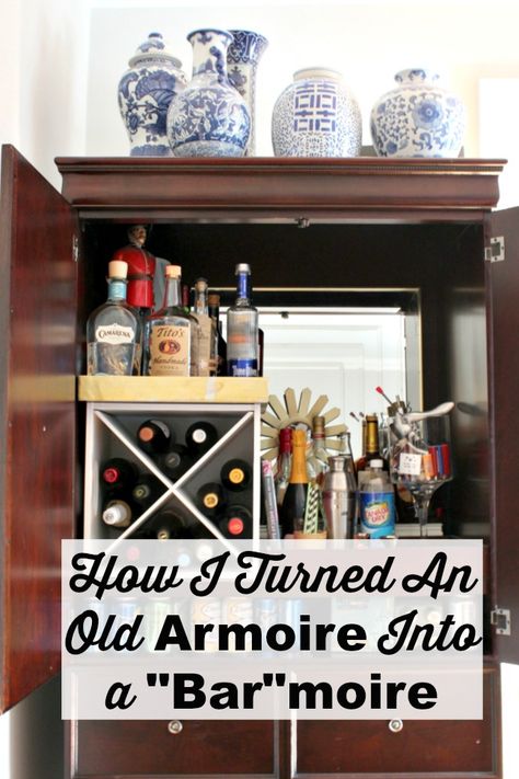 Bar Cabinet Decor, Small Armoire, Diy Bar Cabinet, Armoire Repurpose, Small Bars For Home, Armoire Bar, Bar Indoor, Computer Armoire, Armoire Makeover