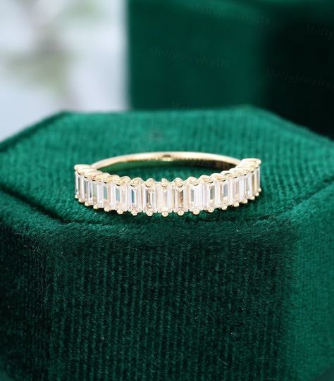 Gold Band With Baguettes, Moissanite Baguette Band, Wedding Band Unique Women, Thick Gold Diamond Wedding Band, Vintage Baguette Ring, Thick Rose Gold Wedding Band, Staggered Baguette Wedding Band, Oval Engagement Ring With Baguette Wedding Band, Baguette Cut Wedding Band