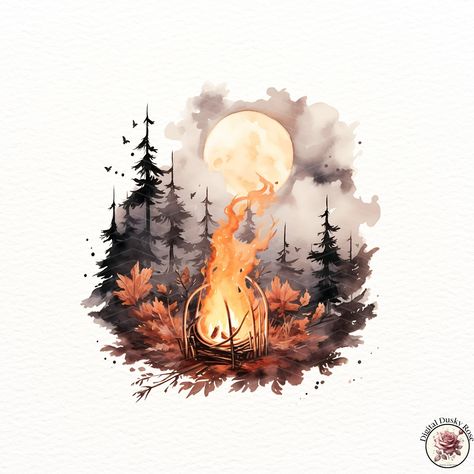 Autumn Moon Bonfire Watercolor Clipart Moonlit Forest Drawings for Thanksgiving Scrapbooking & Crafts https://digitalduskyrose.etsy.com/listing/1755192660 Embrace the enchanting spirit of autumn with our "Autumn Moon Bonfire" Watercolor Clipart! These moonlit forest drawings capture the warmth and magic of Thanksgiving. Perfect for scrapbooking, DIY crafts, or fall decor projects, each piece adds a cozy woodland charm. Whether you're creating heartwarming cards or festive banners, our high-... Bonfire Drawing, Forest Drawings, Fire Clipart, Fire Camp, Moonlit Forest, Forest Drawing, Autumn Moon, Instagram Autumn, Camp Fire