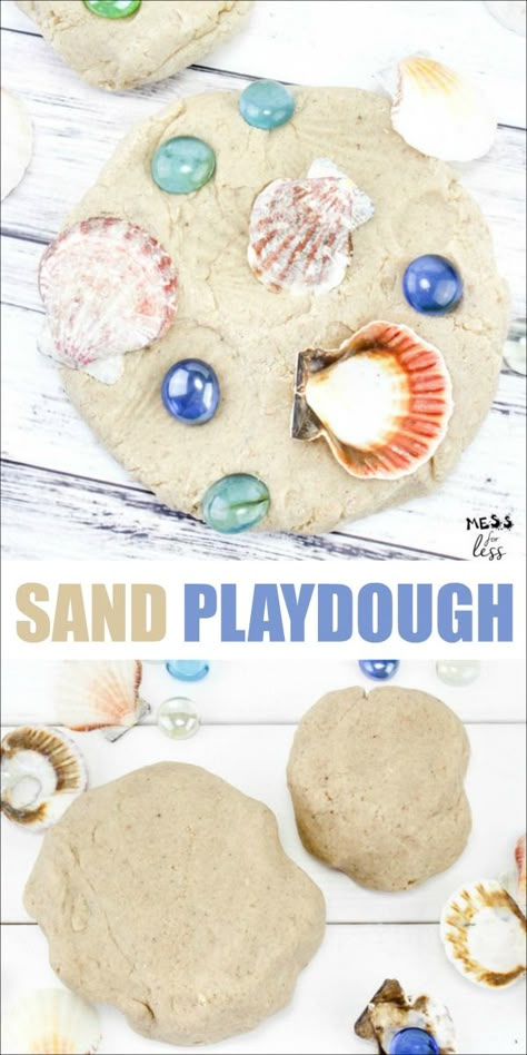 Textured Playdough, Sand Playdough, Playdough Area, Sand Play Dough, Beach Crafts For Kids, Cook Island, Sensory Tubs, Sand Slime, Homemade Playdough Recipe