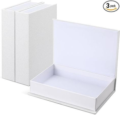 Amazon.com: Tioncy 3 Pcs Decorative Book Box Modern Fake Book Storage Box Linen Faux Books for Bookshelf Decoration Coffee Table Book for DIY Crafts(White,8.6 x 6.1 x 1.8 Inch) : Home & Kitchen Book Box Packaging, Fake Books Decor Diy, Book Box Diy, Book Box Ideas, Decoration Coffee Table, Fake Books Decor, Book Storage Box, Bookshelf Decoration, Faux Books