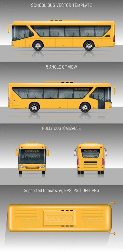 Bus Top View, Bus Reference, Bus Front View, Safe School, Student Template, Car Top View, Bus Drawing, Vehicle Branding, Side View Drawing