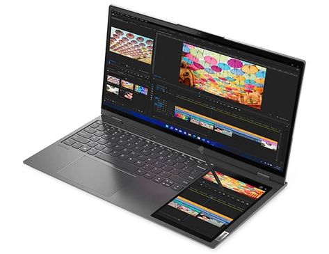 Lenovo Unveils Laptop With Second, Smaller Screen Next to Keyboard - Core77 Wall Mounted Pc, Laptop Design, Surveillance Equipment, Portable Computer, New Technology Gadgets, System Camera, Productivity Apps, High Tech Gadgets, Pc Portable