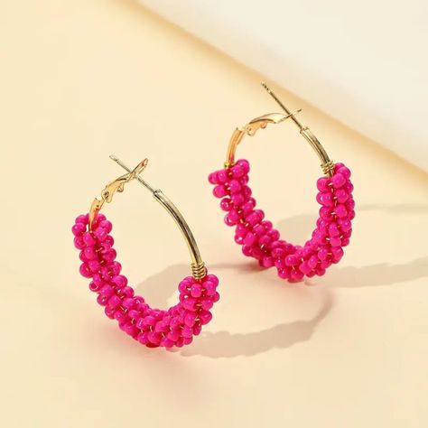 Ethnic Style Rice Beads Rose Red Hoop Earrings Ethnic And Chic: Unique Rice Beads Design With A Touch Of Ethnic Style, Perfect For Those Who Love To Stand Out. Vibrant Color: Eye-Catching Rose Red Color That Adds A Pop Of Color To Any Outfit. Lightweight And Comfortable: Made With Lightweight Materials, These Earrings Are Comfortable To Wear All Day Long. Versatile: Suitable For Both Women And Girls, These Earrings Can Be Worn For Any Occasion, From Casual To Formal. Fast Shipping! Thanks For Lo Collar Rosa, Red Hoop Earrings, Crystal Teardrop Earrings, Rice Bead, Heart Dangle Earrings, Beaded Hoop Earrings, Beaded Hoops, Ethnic Style, Rose Earrings