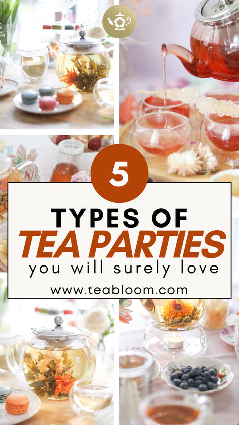 Explore the different types of tea parties from around the world! Learn about the history, traditions, and etiquette of afternoon tea, high team and more. #teaparty #afternoontea #teaculture Types Of Tea Parties, Tea Party Themes, Tea Afternoon, Tea Etiquette, Christmas Tea Party, Different Types Of Tea, Afternoon Tea Recipes, Tea History, Tea Time Food