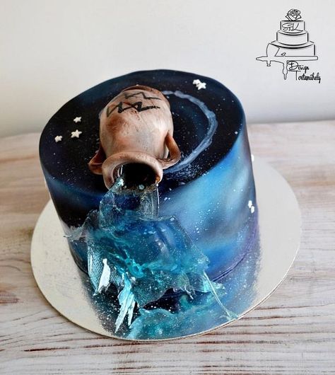 Birthday Cake Aquarius, Aquarius Cake Birthdays, Aquarius Birthday Cake, Aquarius Cake, Celestial Party, Aesthetic Birthday Cake, Heart Birthday Cake, Interesting Cakes, Aquarius Birthday