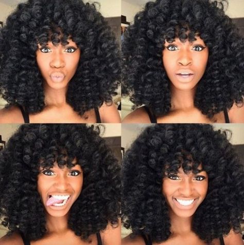 Curly Crochet Braids with Bangs Curly Crochet Braids, Curly Crochet Hair Styles, Crochet Braids Hairstyles, Hair Crush, Long Hairstyles, Hair Weave, Hair Pictures, Crochet Braids, Love Hair