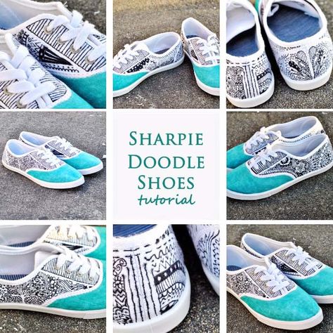 Cool DIY Fashion Ideas | Fun Do It Yourself Fashion projects | Learn how to refashion and sew jeans, T-shirts, skirts, and more | Sharpie Doodle Shoes | http://diyprojectsforteens.com/cool-diy-fashion-ideas/ Canvas Shoes Diy, Doodle Shoes, Sharpie Shoes, Teen Crafts, Sharpie Doodles, Painted Canvas Shoes, Sharpie Crafts, Diy Sharpie, Diy Sneakers