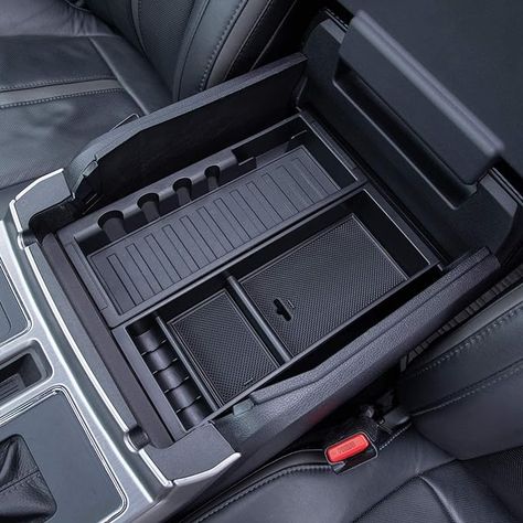 CUSTOM DESIGN: This half-sized tray organizer fits for Ford 2015-2020 F150, 2017-2022 F250 F350 F450, 2018-2022 Expedition (Full Console w/Bucket Seats ONLY). EXTRA SPACE: Compatible with the original piece, no more digging around in the huge console. Keeps things needed most in a very convenient location. Two center console organizers together will keep from sliding around and rattling. Ford F150 Accessories, F150 Accessories, Ford 2015, Pallet Storage, Car Interior Storage, Storage Accessories, Console Organization, Tray Organization, The Factory