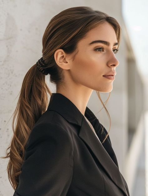 22 Trendy Office Hairstyles 2024: Elegant & Simple Styles for Professional Women Job Interview Hairstyles, Sleek Hairstyle, Media Cola, Easy Work Hairstyles, Summer Hairstyles For Long Hair, Office Hairstyles, Styling Tricks, Square Face Hairstyles, Ponytail Hairstyles Easy