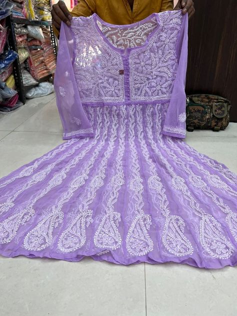 Chikan Kurti, White Hand, Anarkali, Life Style, Purple Color, Ships, India, Purple, White