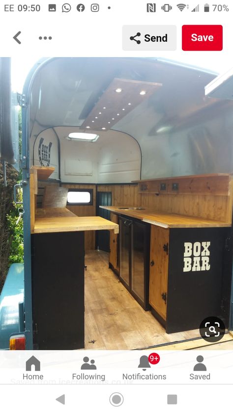 Cattle Trailer Food Truck, Horsetrailer Bar Interior, Coffee Van Ideas Mobile Cafe Interior, Small Food Trailer Interior, Converted Horse Trailer, Horse Box Conversion, Horsebox Bar, Mobile Bar Cart, Horse Float