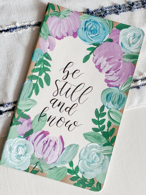 Bible Paintings, Bible Verse Journal, Hand Painted Bible Cover, Nature Notebook, Bible Painting, Scripture Painting, Flower Journal, Hand Painted Bible, Floral Journal