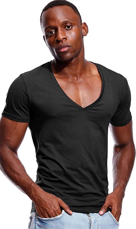 St Jerome, Slim Fit Shorts, Male T Shirt, Basic Style, T Shirt For Men, High Collar, V Neck Tee, Deep V Neck, Types Of Collars