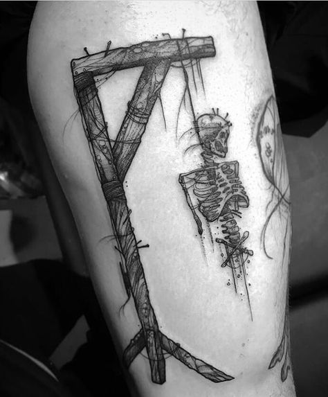 Creepy Western Tattoo, Dark Chest Tattoo Men, Dark Western Tattoo, Gallows Tattoos, Derealization Sketch Tattoo, Western Gothic Tattoo, Dark Tattoos For Men Creepy, Grunge Tattoos Dark, Mens Gothic Tattoo