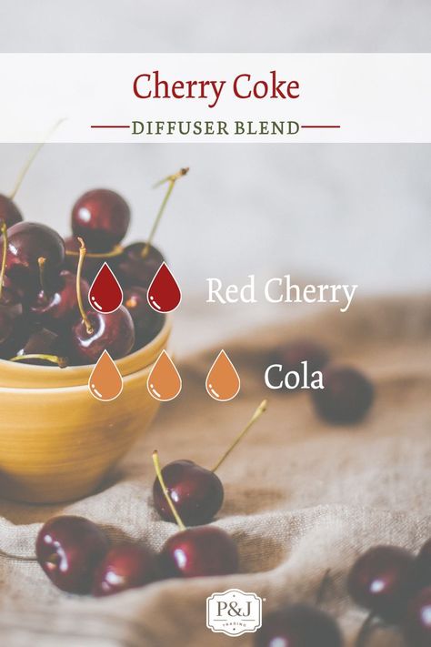 Fizzy, refreshing, and ice cold... the perfect combination of any soda! Not only is the taste of cherry coke amazing, but so is the smell. With a scent combination of sweet sugar and light hints of cherry, this diffuser recipe is perfect for summertime fun! Taste Of Cherry, Candle Scents Recipes, Cherry Coke, Essential Oil Combinations, Fragrance Oil Blends, Essential Oil Diffuser Blends Recipes, Perfume Recipes, Diy Aromatherapy, Diy Perfume