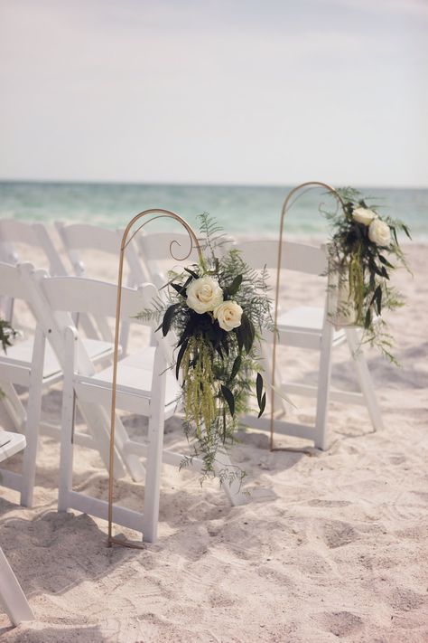 Bradenton Waterfront Beach Wedding Ceremony with Hanging Ivory Floral Aisle Decor Floral Aisle Decor, Floral Aisle, Sarasota Beach, Beach Wedding Aisles, Beach Wedding Ceremony, Beach Wedding Decorations Reception, Oceanfront Wedding, Wedding Ceremony Ideas, Wedding Aisle Decorations