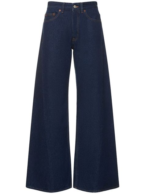 Find Maison Margiela Mid Rise Wide Cotton Denim Jeans on Editorialist. Front button and concealed zip closure. Belt loops. Stonewashed coloring may vary. Five pockets. Model is wearing a size26 Mm6 Maison Margiela, Jeans Denim, Denim Jeans, Mid Rise, Top Brands, Luxury Fashion, How To Wear, Blue, Color