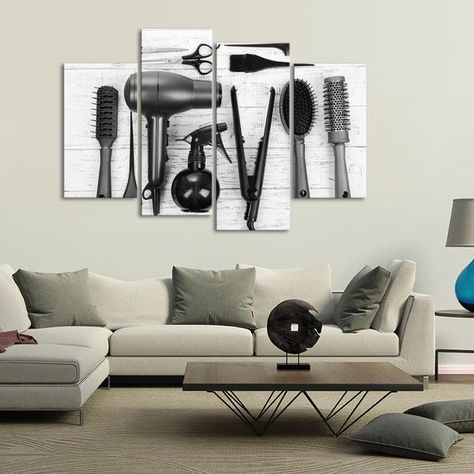 BW Cut Multi Panel Canvas Wall Art | ElephantStock Basement Salon Ideas, Punk Bedroom Decor, Punk Bedroom, Salon Waiting Area, Hair Salon Names, Hair Salon Interior, Salon Suites Decor, Barbershop Design, Barber Shop Decor