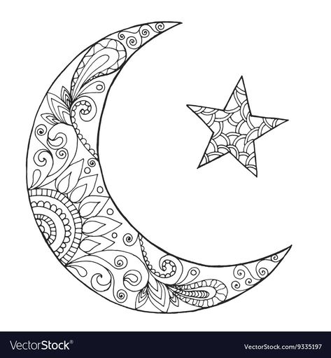 Drawing Ramadan, Ramadan Printables, Wallpaper Hippie, Moon Coloring Pages, Moon Mandala, Idee Babyshower, Moon Vector, Mandalas Painting, Ramadan Crafts