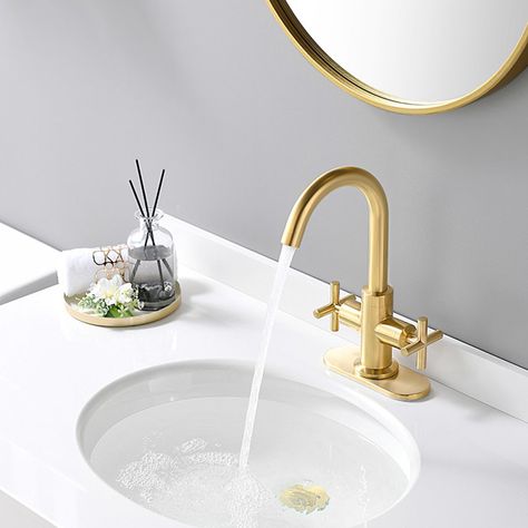 Gold Faucet Bathroom, Gold Sink Faucet, Utility Sinks, Gold Bathroom Faucet, Brass Bathroom Faucets, Centerset Bathroom Faucet, Gold Faucet, Push Pop, Vanity Faucet