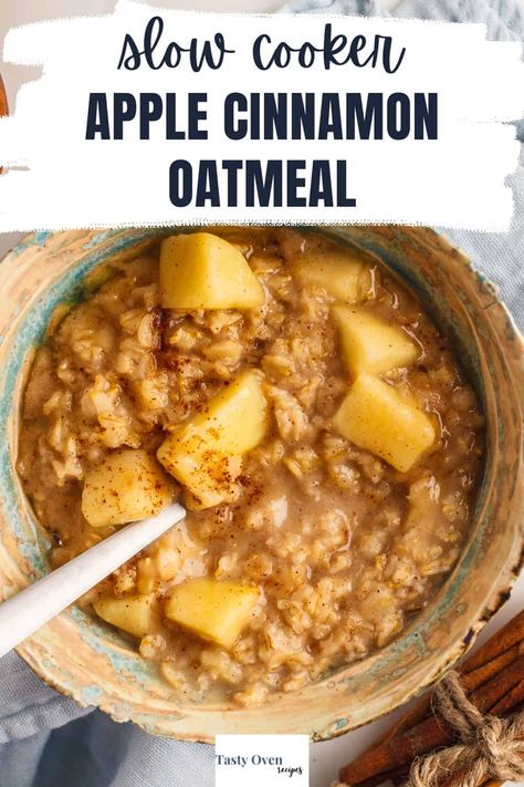 This Crockpot Apple Oatmeal is a set-it and forget-it breakfast that cooks entirely in the slow cooker. You can set it to cook overnight to have breakfast ready to go in the morning or let it cook on the weekend for an easy meal prepped breakfast during the week. Crock Pot Apple Pie Oatmeal, Crockpot Quick Oats Oatmeal, Crock Pot Apple Oatmeal Overnight, Crock Pot Baked Oatmeal, Crockpot Oatmeal Recipes Healthy, Apple Pie Oatmeal Crockpot, Crockpot Oats Slow Cooker, Baked Oatmeal Crockpot, Crock Pot Oatmeal Old Fashioned