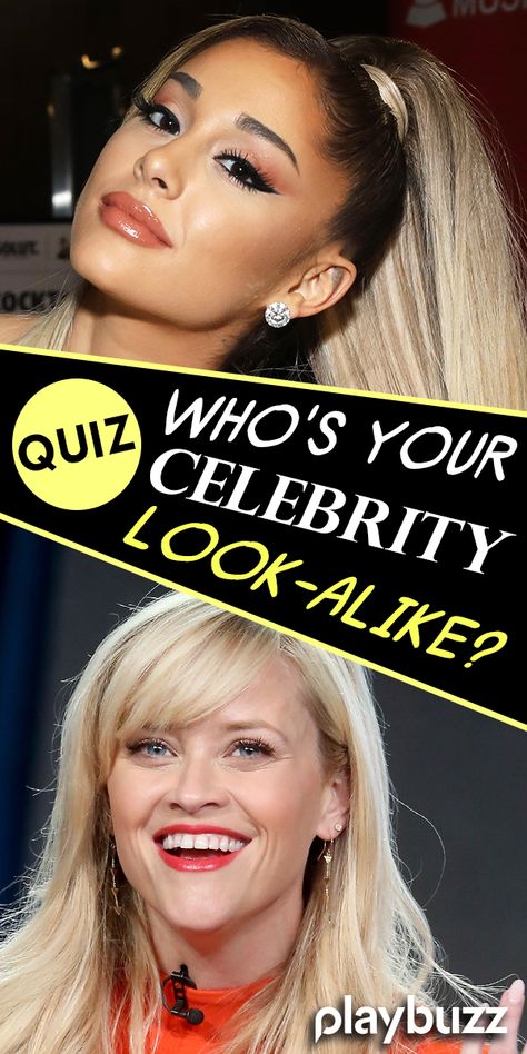 Ever wonder which celebrity you look like? Wonder no more! Take this quiz and we will tell you exactly which celebrity is your twin *** #PlaybuzzQuiz Personality Quiz Celebrities Hollywood Reese Witherspoon Billie Eilish Ariana Grande Mindy Kaling Playbuzz Quiz Celebrity Looks To Copy, Iconic 90s Celebrities, Cursed Celebrity Images, Celebrity School Pictures, Look Alikes Celebrity, Billie Eilish Look Alike, Ariana Grande Look Alike, Iconic Pictures Of Celebrities, Celebrity Look Alikes