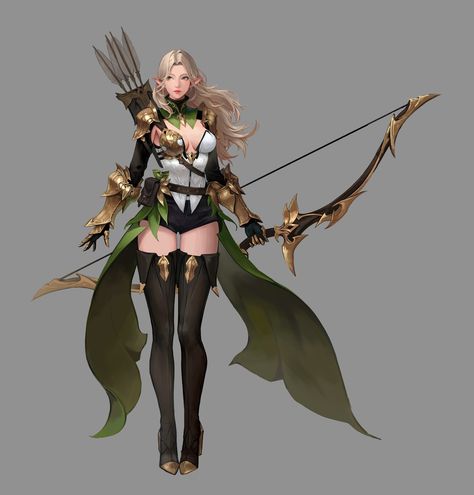 ArtStation - Elf Archer, Gyubi Woman Archer, Elf Archer, Archer Characters, Elven Princess, Female Elf, Forest Elf, Dnd Art, Pose Reference Photo, Female Character Design