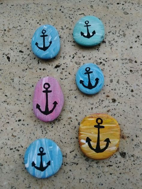 Anchor Painted Rocks, Nautical Rock Painting Ideas, Rock Painting Designs Simple, Simple Rock Painting Ideas, Anchor Painting, Kids Christmas Crafts Easy, Garden Rock Art, Paint Rocks, Painted Rocks Kids