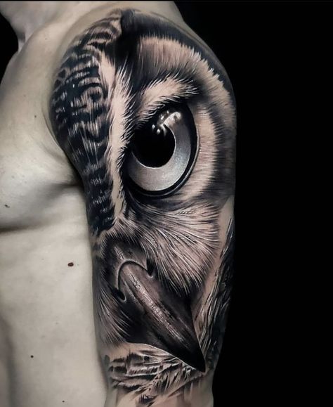 Owl Eye Tattoo, Realistic Owl Tattoo, Owl Tattoo Sleeve, Owl Tattoo Drawings, All Seeing Eye Tattoo, Native American Tattoos, Men Tattoos Arm Sleeve, Wicked Tattoos, Scary Tattoos