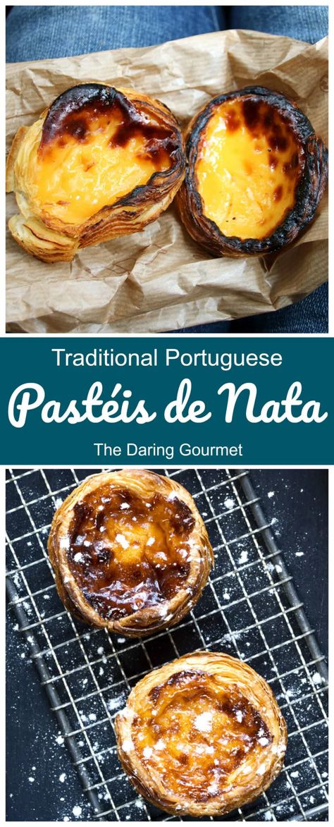 Custard Danish Recipe, Portugese Custard Tarts, Nata Recipe, Natas Recipe, Daring Gourmet, Portuguese Custard Tarts, Portuguese Tarts, Portuguese Egg Tart, Sweet Custard