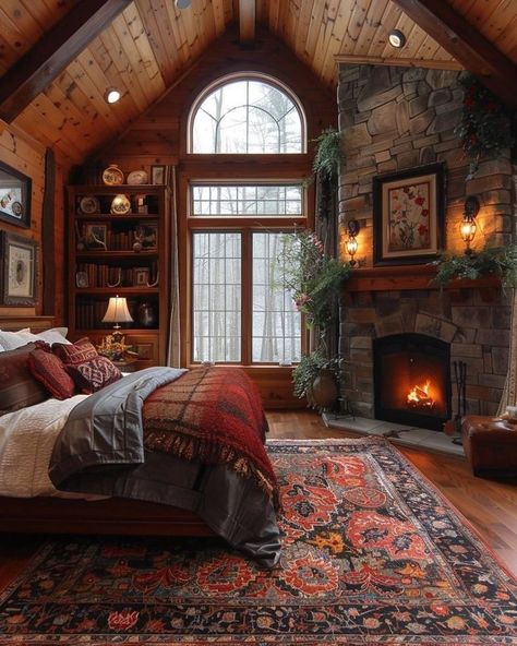 Interior Log Cabin, Log Houses, Cabin Bedroom, Christmas Decoration Ideas, Gorgeous Bedrooms, Rustic Home Design, Cabin Living, Luxury Christmas, Elegant Table Settings