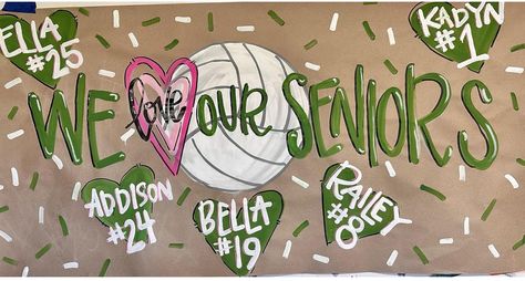 Senior Night Banner Ideas, Dance Team Poster Ideas, Senior Day Posters Volleyball, Senior Night Posters Wrestling, Class Competition Ideas, Senior Signs Posters High Schools, Senior Sports Board Ideas, Volleyball Banner Ideas, Pink Out Volleyball