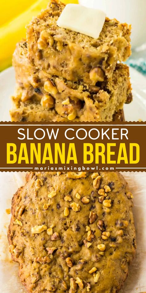 It doesn't get any better than this Slow Cooker Banana Bread! Moist and tender with the crunch of chopped walnuts, this crockpot recipe is a perfect back to school food idea. Enjoy this breakfast idea for school mornings! Crock Pot Banana Bread, Crockpot Banana Bread, Back To School Food, Slow Cooker Banana Bread, Crockpot Bread, Banana Bread Moist, Idea For School, Crock Pot Bread, Best Homemade Bread Recipe