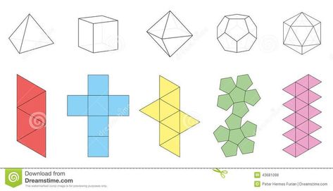 Platonic Solids Paper Model Template Stock Vector - Image: 43681301 Katt Diy, Solid Figures, Platonic Solids, Platonic Solid, Concrete Crafts, Paper Wall Art, Diy Origami, Paper Model, Paper Crafts Origami