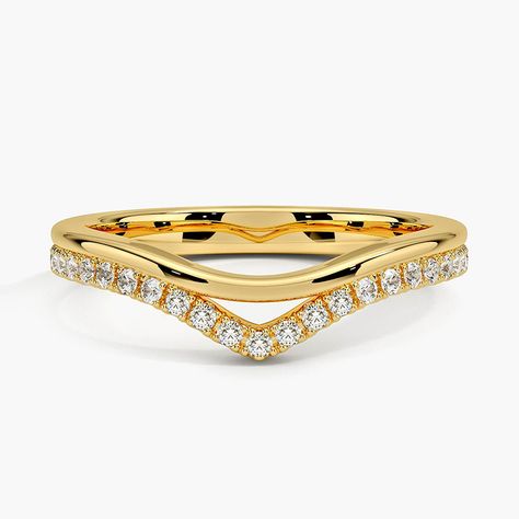 Mara Double Contoured Diamond Wedding Ring - 18K Yellow Gold. This unique design provides the look of two bands with the comfort of one for a distinctive, stacked look. The bottom band sparkles with diamonds while the top band remains plain, creating the perfect set (1/6 total carat weight). Double Wedding Bands, Ring Style Guide, Wedding Band Styles, Trending Engagement Rings, Diamond Rings Design, Heart Engagement Rings, Yellow Gold Wedding Band, Ring Trends, Rose Gold Diamond Ring