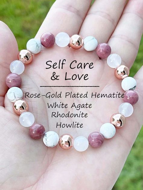 1pc Rhodonite Bracelet With White Agate, Howlite, And Rose Gold Hematite. Natural Crystal DIY Handmade Bracelet Genuine Gemstone Beads Jewelry Stretch Bracelet For Dating Gift Girly Bracelets, Crystal Diy, Dating Gifts, Diy Beaded Bracelets, Gemstone Beads Jewelry, Crystal Healing Bracelets, Diy Crystals, White Agate, Bracelet Online