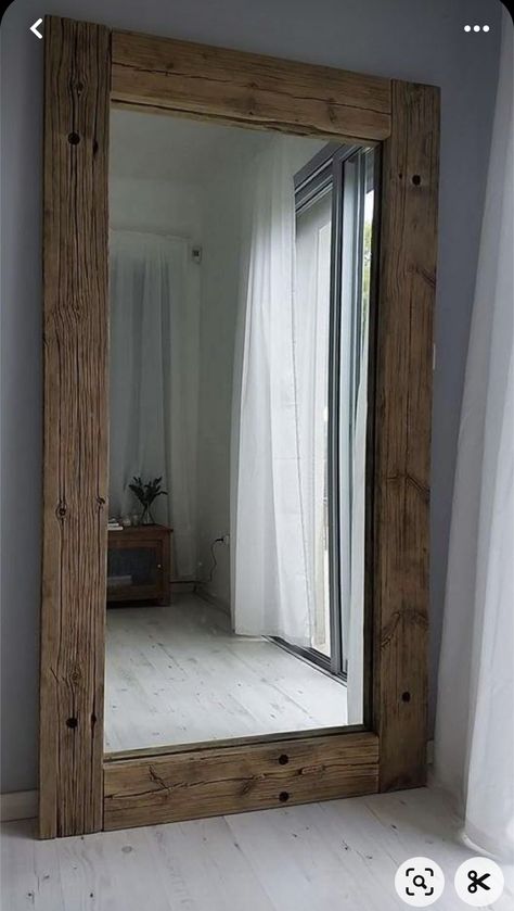 Rustic Interior Decor, Mirror Closet, Bookcase Door, Wooden Mirror Frame, Rustic Mirrors, Wooden Mirror, Florida House, Bathroom Redo, Diy Home Furniture